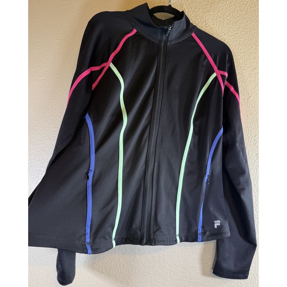 Fila Sport Jacket Womens XL Retro Track Jacket Black Full Zip - Picture 2 of 7